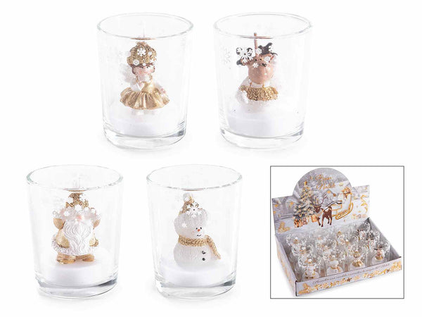 Candele di Natale in vasetto di vetro decorato con personaggio natalizio, set da 12 pezzi, Ø 5,5 cm x 6,5 H