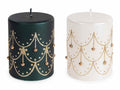 Candele natalizie eleganti bianche e nere con decorazioni dorate e brillantini, set da 4 pezzi, Ø 7,5 cm x 9,5 H