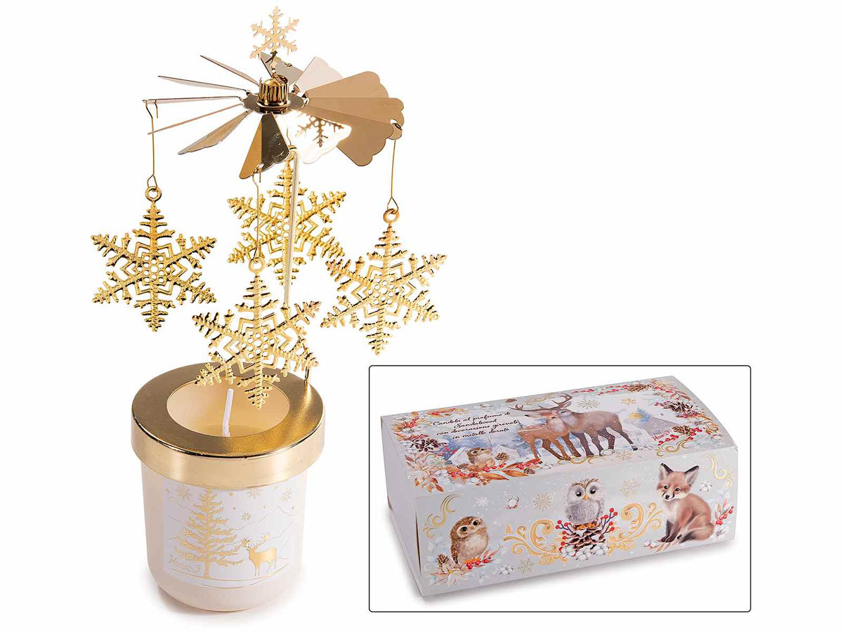 Candele di Natale di soia profumate con girandola metallizzata oro con pendenti, set da 2 pezzi, Candela: Ø 8 x 21 H