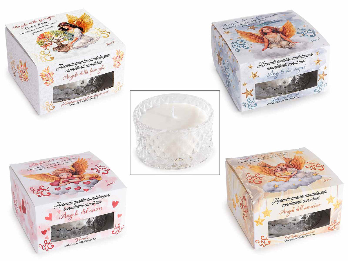 Candele profumate di soia in vasetto di vetro lavorato in confezione regalo, set da 8 pezzi, Ø 8,5 x 4,5 H