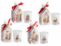 Set di 8 candele profumate di Natale in bicchiere di vetro con decori natalizi animaletti del bosco, in confezione regalo a casetta con fiocco, pompon e campanella, Candela: Ø…