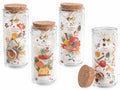 Set di 4 candele di Natale profumate in barattolo vetro con decorazioni dolcetti natalizi, coperchio in sughero, fiocchetto e campanelle decorative, Ø 6 cm x 14,5 H