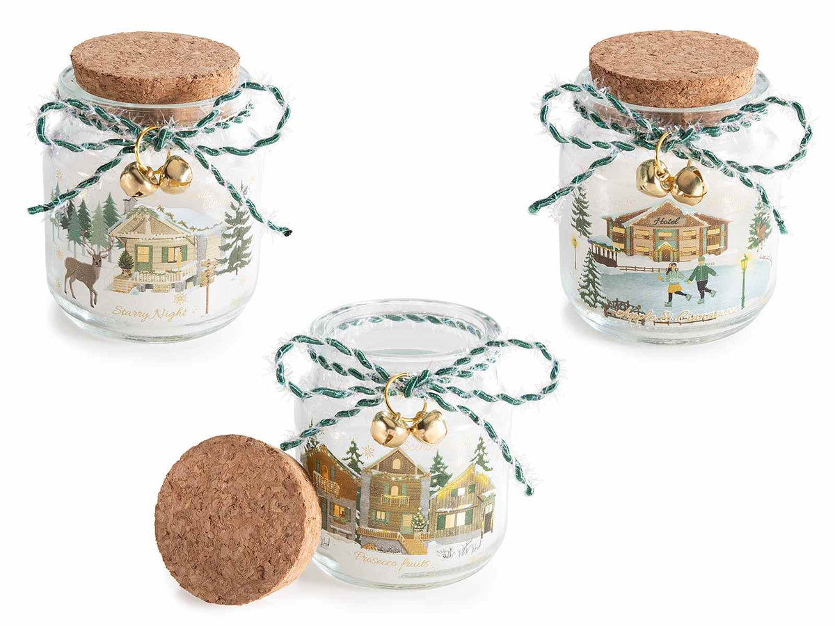 Candele profumate di Natale in barattolo vetro con decorazioni paesaggio, set da 6 pezzi, Ø 6 cm x 7,5 H