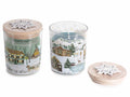 Candele profumate di Natale in barattolo di vetro stampa paesaggio natalizio, set da 4 pezzi, Ø 7 cm x 8,5 H