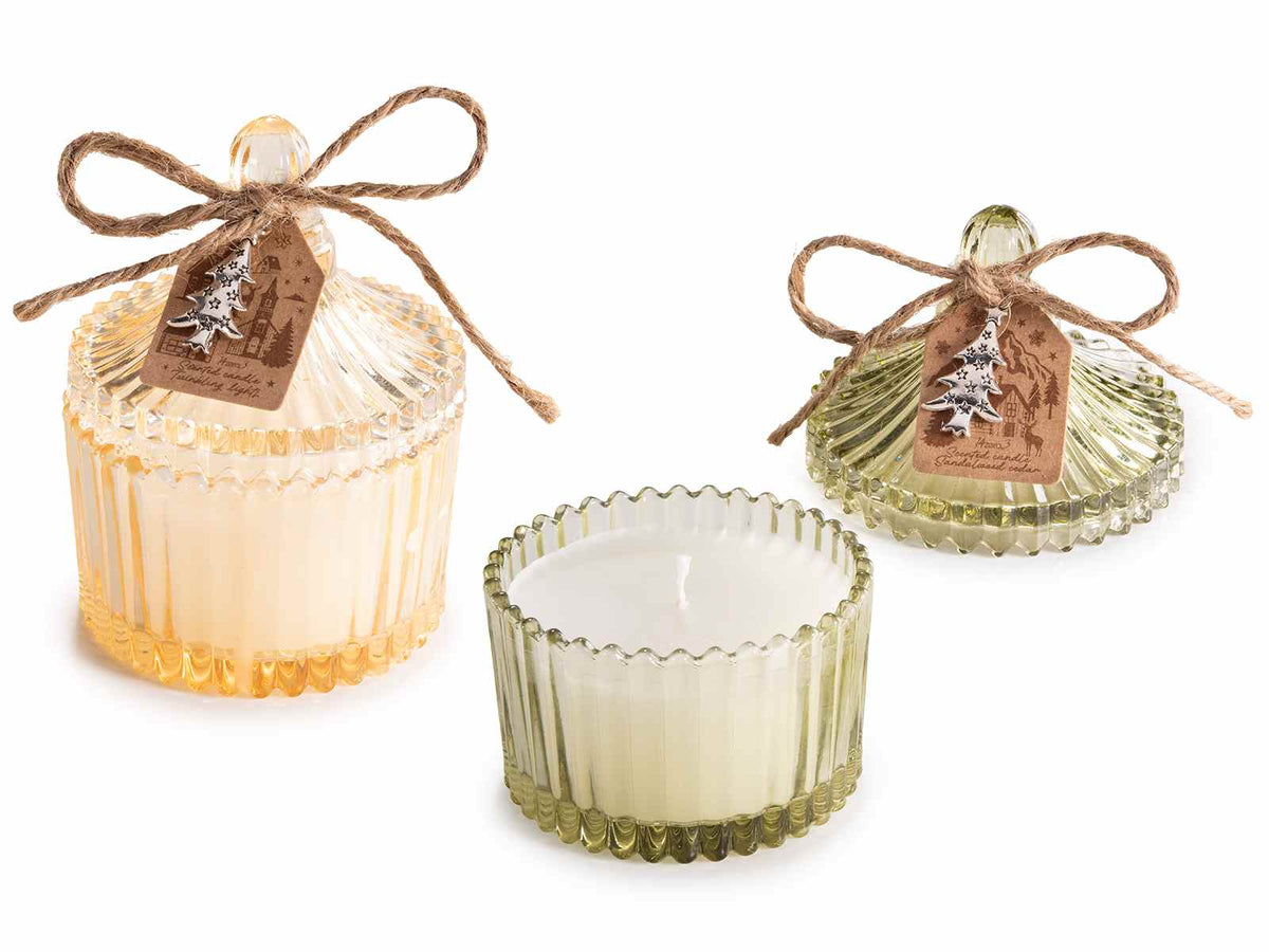 Candele profumate di Natale in vasetto di vetro con coperchio, con ciondolo ad, set da 4 pezzi, Ø 6,5 cm x 9 H