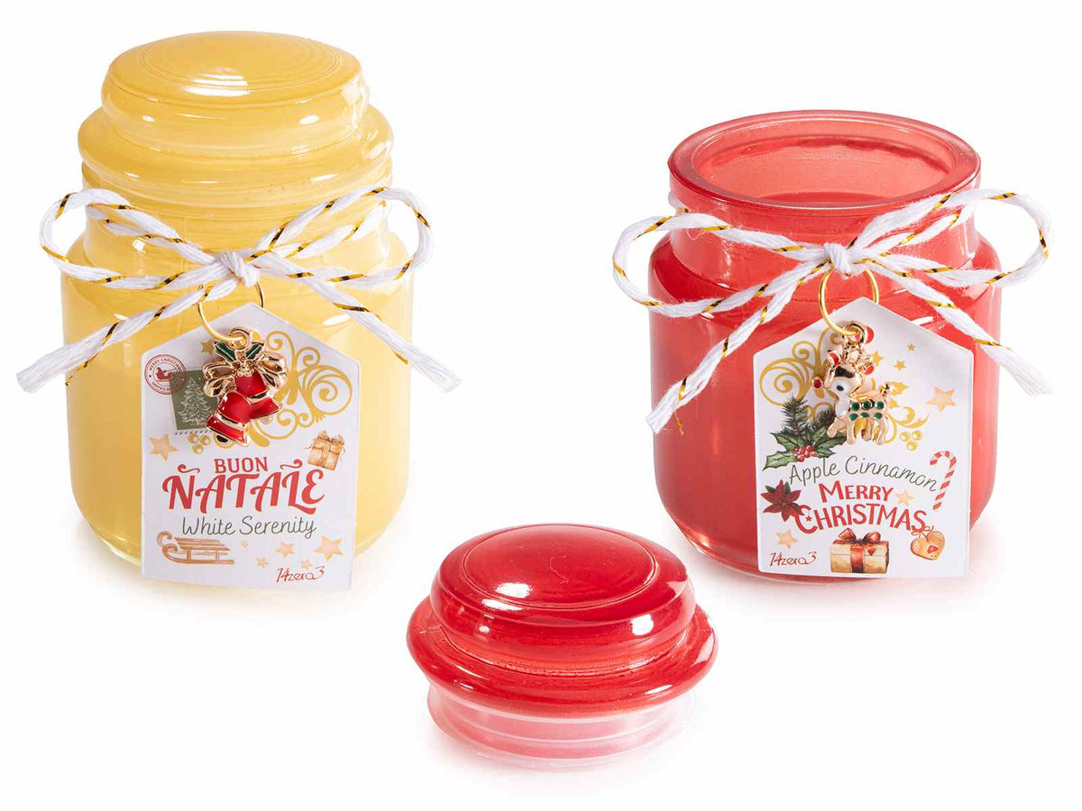 Candele profumate di Natale in barattolo di vetro colorato con coperchio, set da 4 pezzi, Ø 6 cm x 8,5 H