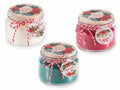 Candele di Natale profumate in barattolo di vetro con coperchio in legno, decori natalizi e fiocchetto, set da 3 pezzi, Ø 10 cm x 7 H