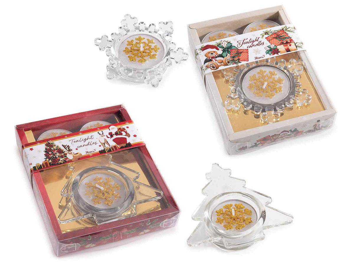 Confezioni regalo di Natale con portatealight in vetro a forma di albero, set da 12 pezzi, Portatealight: 8,5x9x2 H
