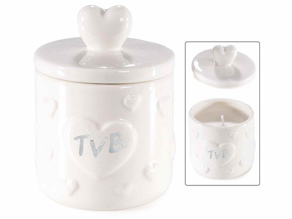 Candele profumate in barattolino di porcellana con coperchio con manico, set da 6 pezzi, Ø 6,5 cm x 8,5 H