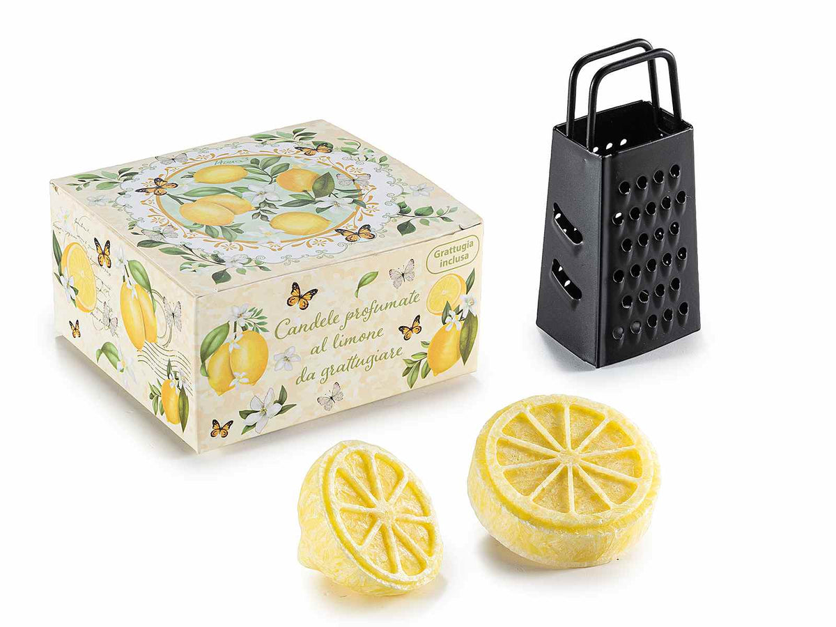 Cere profumate da grattuggiare a forma di limone e grattugia per cera, set da 4 pezzi, Ø 5 cm x 1,5 H