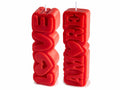 Candele rosse con scritte sagomate Love e Amore, set da 8 pezzi, cm 4,5 x 3,5 x 14,5 H