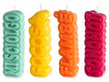 Candele colorate con scritta sagomata, set da 8 pezzi, cm 4,5 x 3,5 x 14,5 H