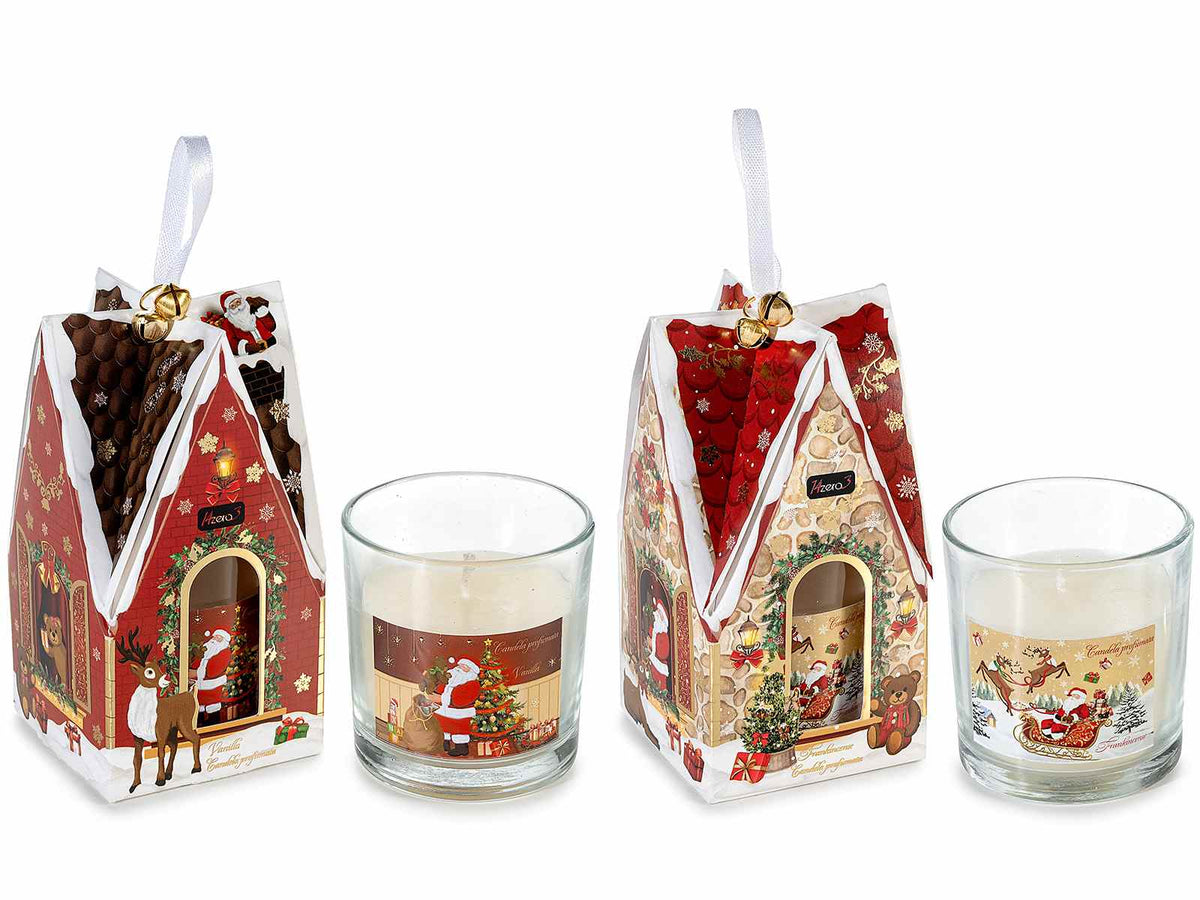 Candele profumate natalizie in vasetto di vetro decorato in confezione regalo, set da 2 pezzi, Candela: Ø 7 cm x 7,5 H