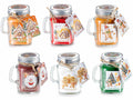 Candele profumate natalizie in barattolo di vetro a giara con manico e coperchio, set da 6 pezzi, cm 7 x 5 x 8,5 H