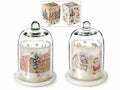 Candele natalizie profumate in campana di vetro con decori pan di zenzero, set da 2 pezzi, Candela: Ø 9 cm x 11,5 H