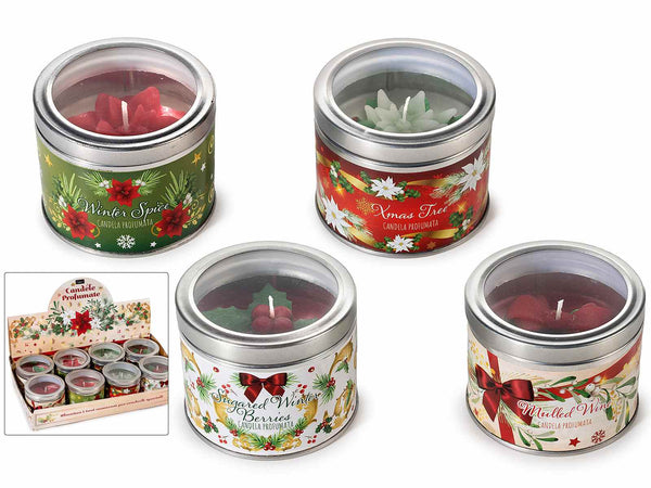 Candele profumate con decori in rilievo in scatola metallo, stampa stelle, set da 8 pezzi, Ø 7,5 cm x 6 H
