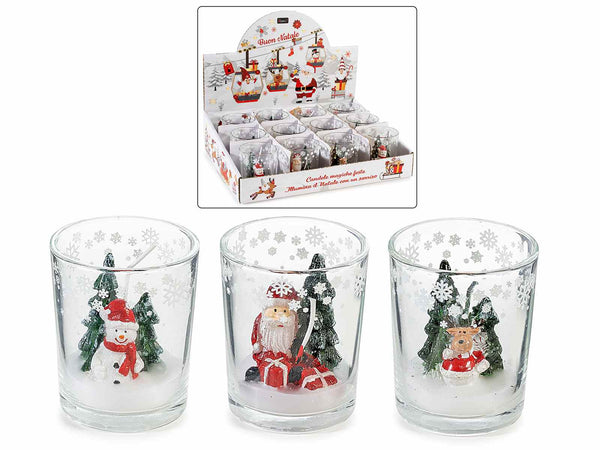 Candele a Babbo Natale / renna / pupazzo di neve in vasetto di vetro decorato, set da 12 pezzi, Ø 5,5 x 6,5 H