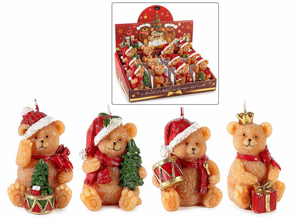 Set di 12 candele a orsetto con decorazioni natalizie, 5x5,5x7 cm