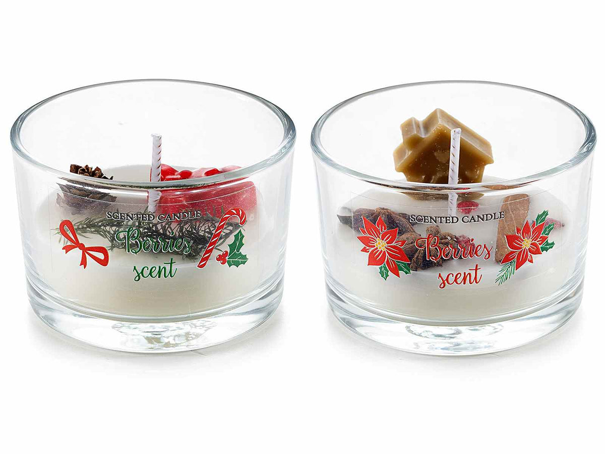 Candele profumate con decorazioni natalizie in 3D in vasetto di vetro decorato, set da 4 pezzi, Ø 7,5 cm x 5 H