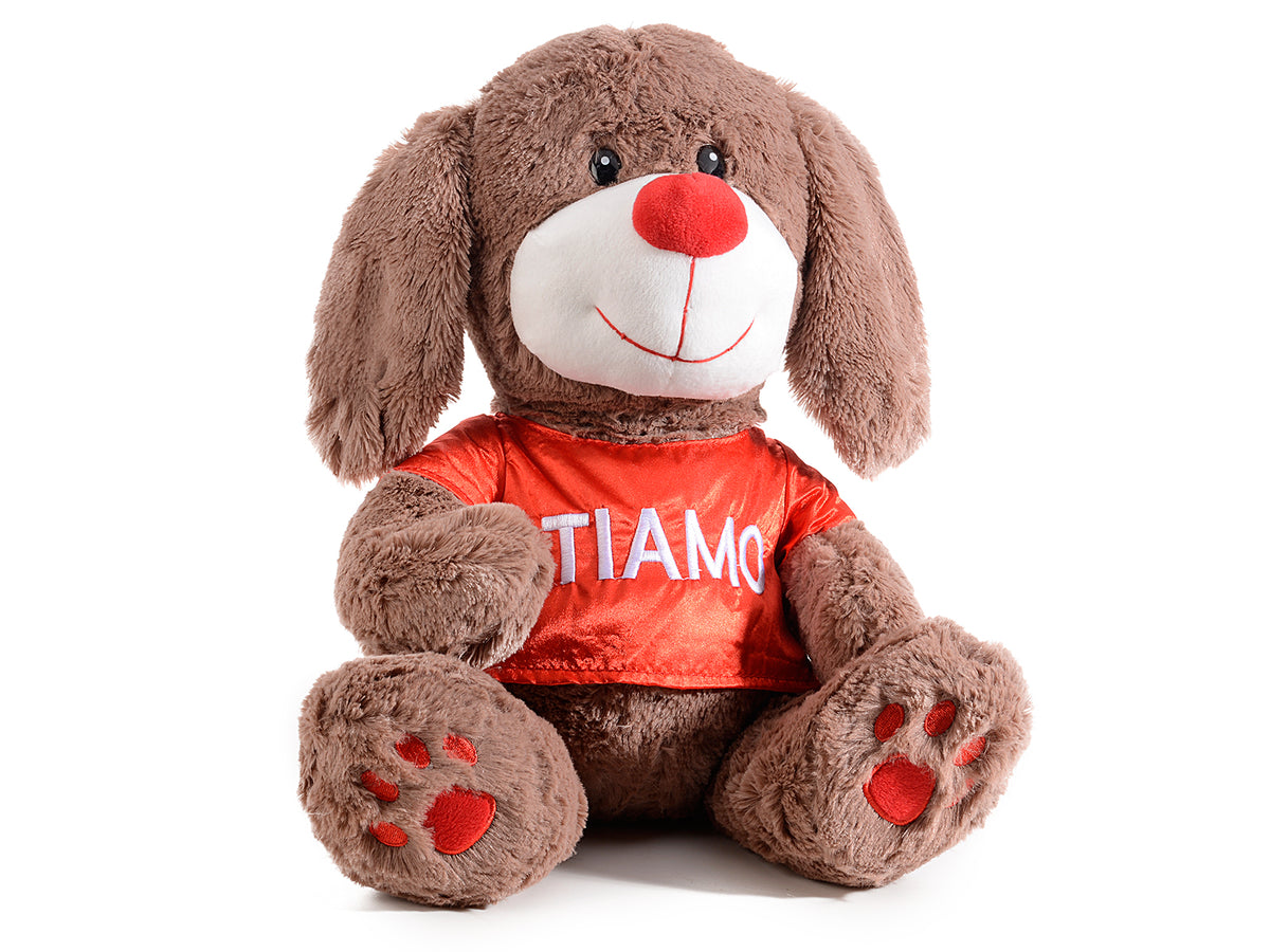 Cagnolini di peluche con naso e T-shirt rossi e scritta Ti Amo, perfetto, set da 2 pezzi, cm 29 x 21 x 29 H (seduto)
