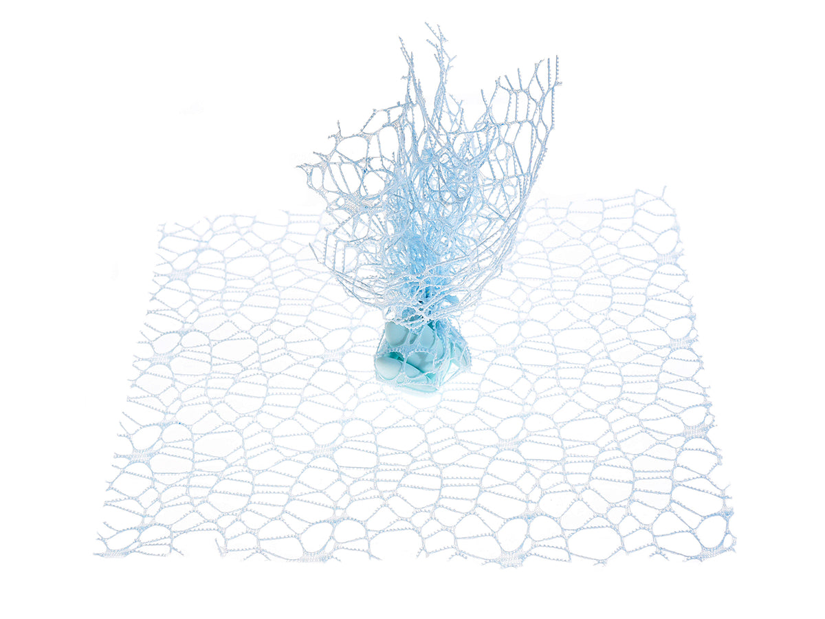 Tulle porta confetti rete azzurra, set da 50 pezzi, cm 24 x 24 H