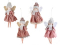 Angeli in tessuto con vestito rosa in stoffa, ali glitterate e cappellino, set da 8 pezzi, cm 10 x 18 H