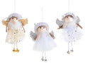 Angeli natalizi oro e argento da appendere con gambe lunghe e campanellino, set da 12 pezzi, cm 10 x 15 H
