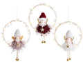 Coroncine / ghirlande natalizie con luci led da appendere con angioletto gambelunghe con campanelline, decoro a stellina e ali dorate, set da 6 pezzi,