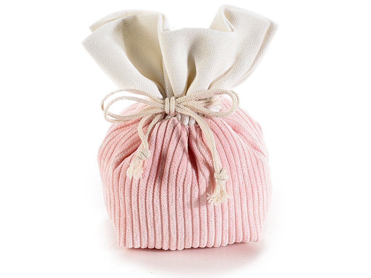 Sacchetti in velluto a coste rosa e bordo bianco in tessuto con tirante, set da 20 pezzi, Aperto: cm 15 x 6 x 12,5 H