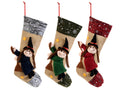Calze della Befana in panno e juta da appendere con decori in rilievo, set da 6 pezzi, cm 20 x 37 H