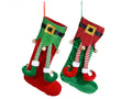 Calze natalizie a tema elfo Babbo Natale con gambette pendenti, realizzate, set da 6 pezzi, cm 28 x 50 H