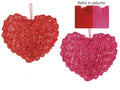 Cuscini a forma di cuore rosso e fucsia con roselline in stoffa, paillettes, set da 2 pezzi, cm 29 x 26 H