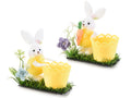 Coniglietti pasquali con cestini in panno su zollette d'erba, set da 6 pezzi, cm11x5,5x12H (orecc.estese)