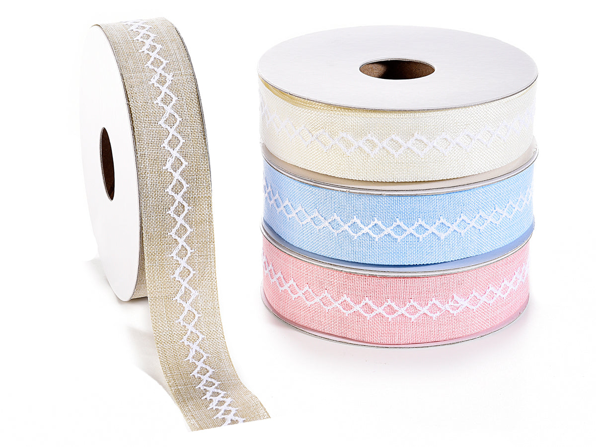 Nastri in tessuto colorato con greche ricamate, set da 4 pezzi, 25mm x 10m