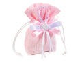 Sacchetti in stoffa froissè rosa con fiocchetti, rosellina e chiusura, set da 30 pezzi, cm10x3x11,5H (al tirante7)