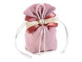 Sacchetti in stoffa froissè rosa con fiocchetti, cuoricino e chiusura, set da 25 pezzi, cm10x2,5x12H (al tirante 7)