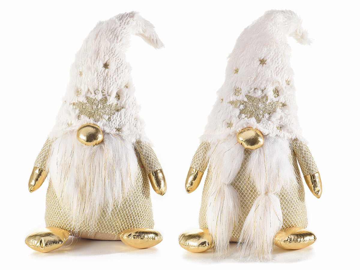 Gnomi Mamma e Babbo Natale in stoffa con decorazioni oro e glitter con cappello, set da 2 pezzi, cm17x11x37H (capp.esteso)