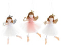 Decorazioni natalizie angeli ballerine con abiti in tulle e piumette, ali, set da 9 pezzi, cm 8,5 x 19 H
