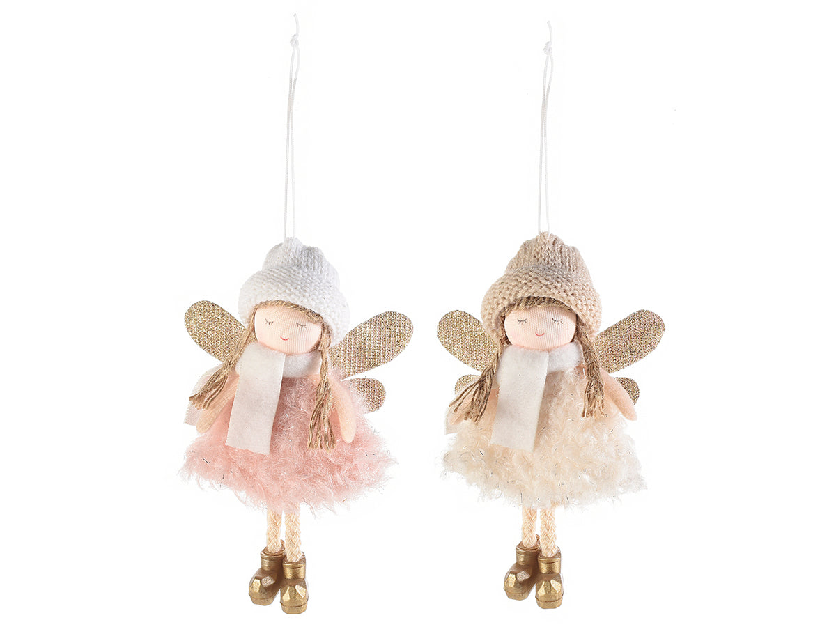 Angeli gambe lunghe con abito in morbida eco-fur da appendere, set da 8 pezzi, cm 9 x 13 H