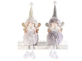 Angeli gambelunghe abito in morbida eco-fur con cappello e ali glitterate da appoggiare, set da 6 pezzi, cm8,5x5 x17H (capp.esteso)