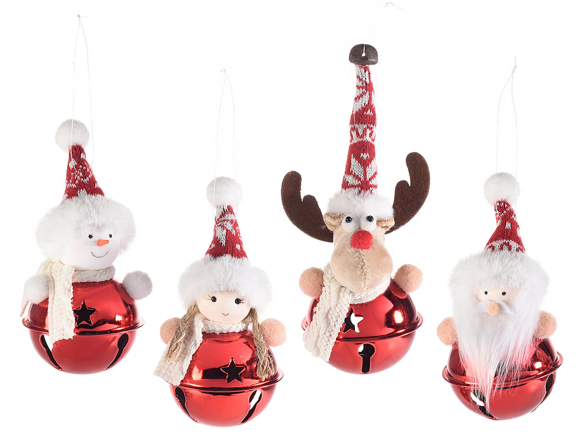 Decorazioni natalizie campanelle con personaggi in tessuto, disponibili, set da 8 pezzi, Renna: Ø 6 cm x 16 H