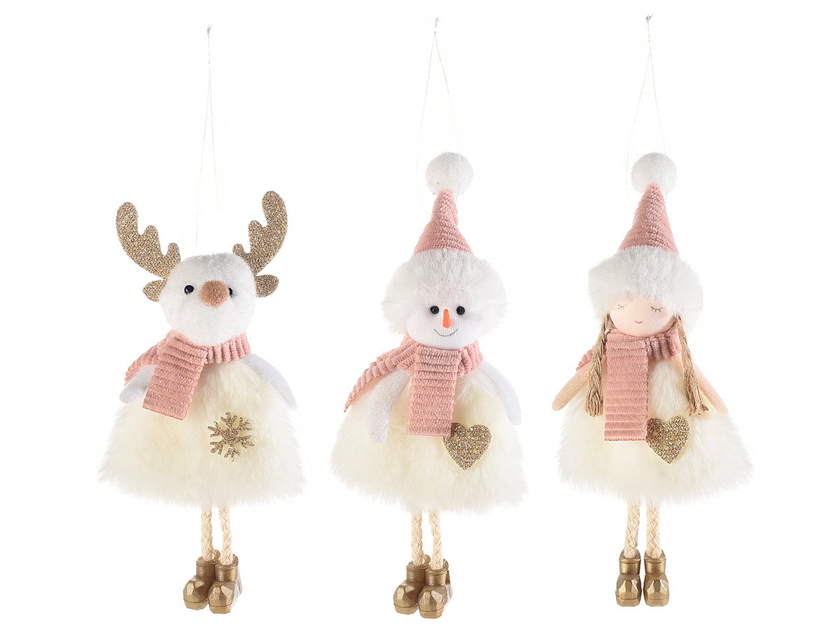 Personaggi natalizi gambelunghe angioletto / renna / pupazzo di neve con abito, set da 9 pezzi, cm 7 x 21 H (capp.esteso)