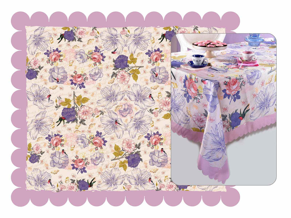 Tovaglie rettangolare antimacchia con stampa floreale, set da 3 pezzi, cm 150 x 180 H
