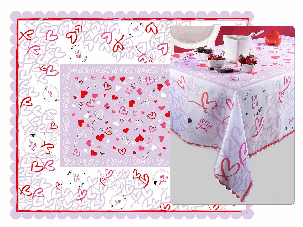 Tovaglie antimacchia rettangolari con stampa a cuori per San Valentino, set da 3 pezzi, M 1,50 x 1,80 H