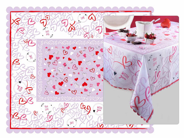 Tovaglie antimacchia rettangolari con stampa a cuori per San Valentino, set da 3 pezzi, M 1,50 x 1,80 H