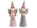 Angeli di Natale con abito in morbida eco-pelliccia, ali argento, fiocchetto, set da 4 pezzi, cm 10x7x26 H (capp.esteso)