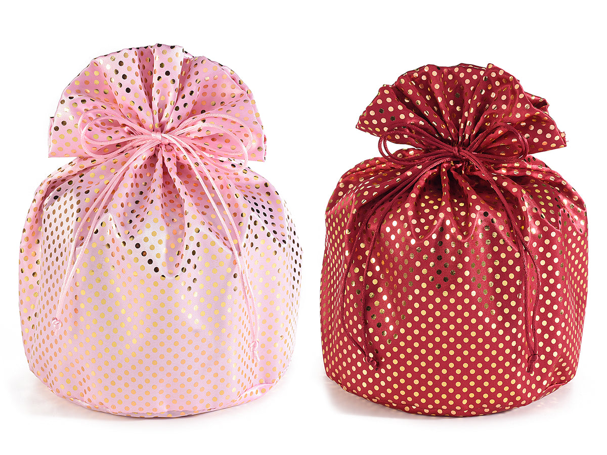 Sacchetti per panettoni in raso effetto lurex con pois dorati, set da 6 pezzi, Ø22,5cmx31H(altirante 22,5)