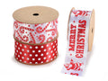 Nastri con decori rossa natalizi e scritta Merry Christmas in poliestere bianco, set da 12 pezzi, mm 40 x 3 m