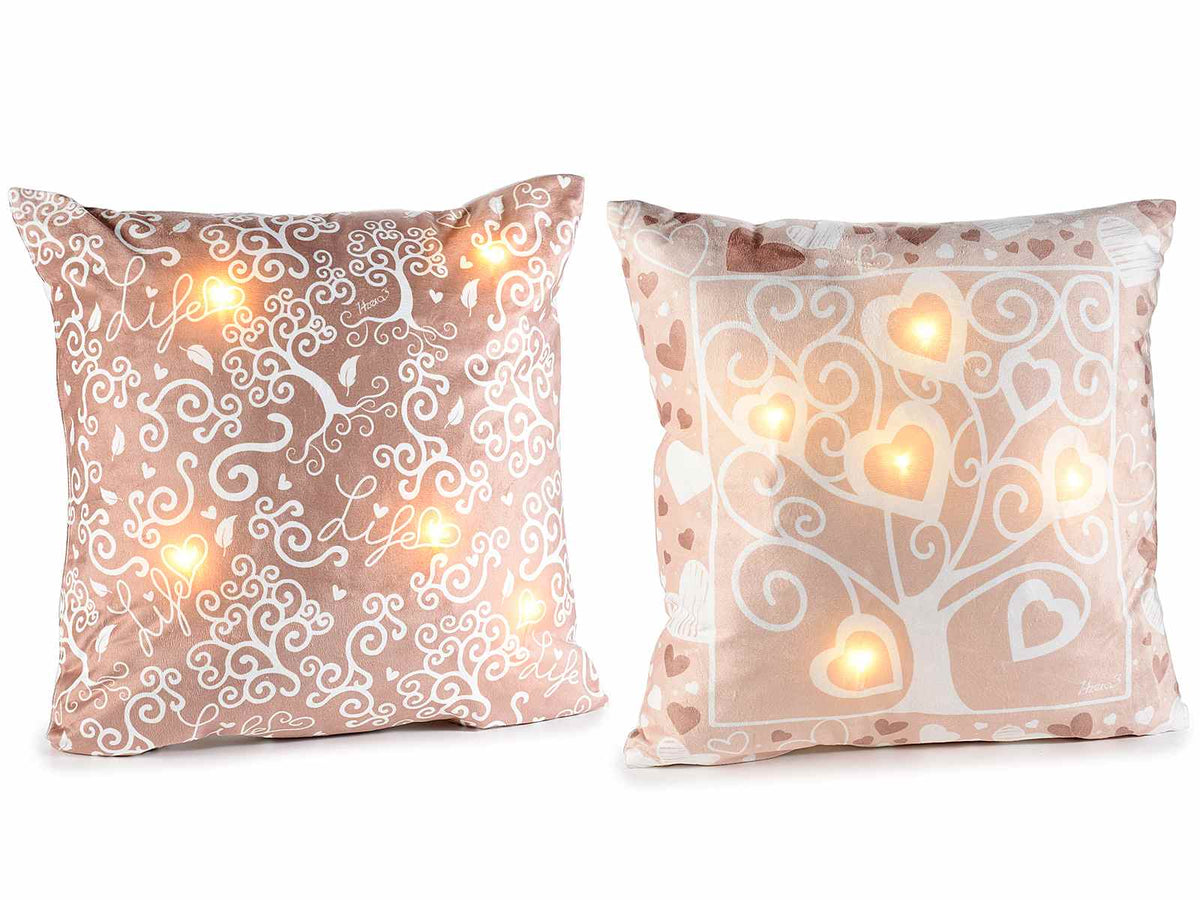 Cuscino luminoso imbottito sfoderabile con luci led e decoro Albero della Vita, set da 2 pezzi, cm 45 x 45 H