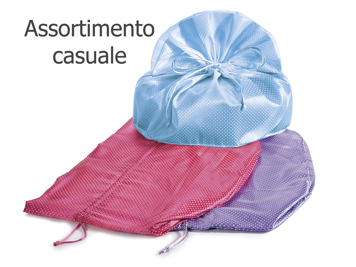 Sacchetti portacolomba colorati in poliestere a pois in rilievo, set da 4 pezzi, cm30x23x30H(al tirante 20H)